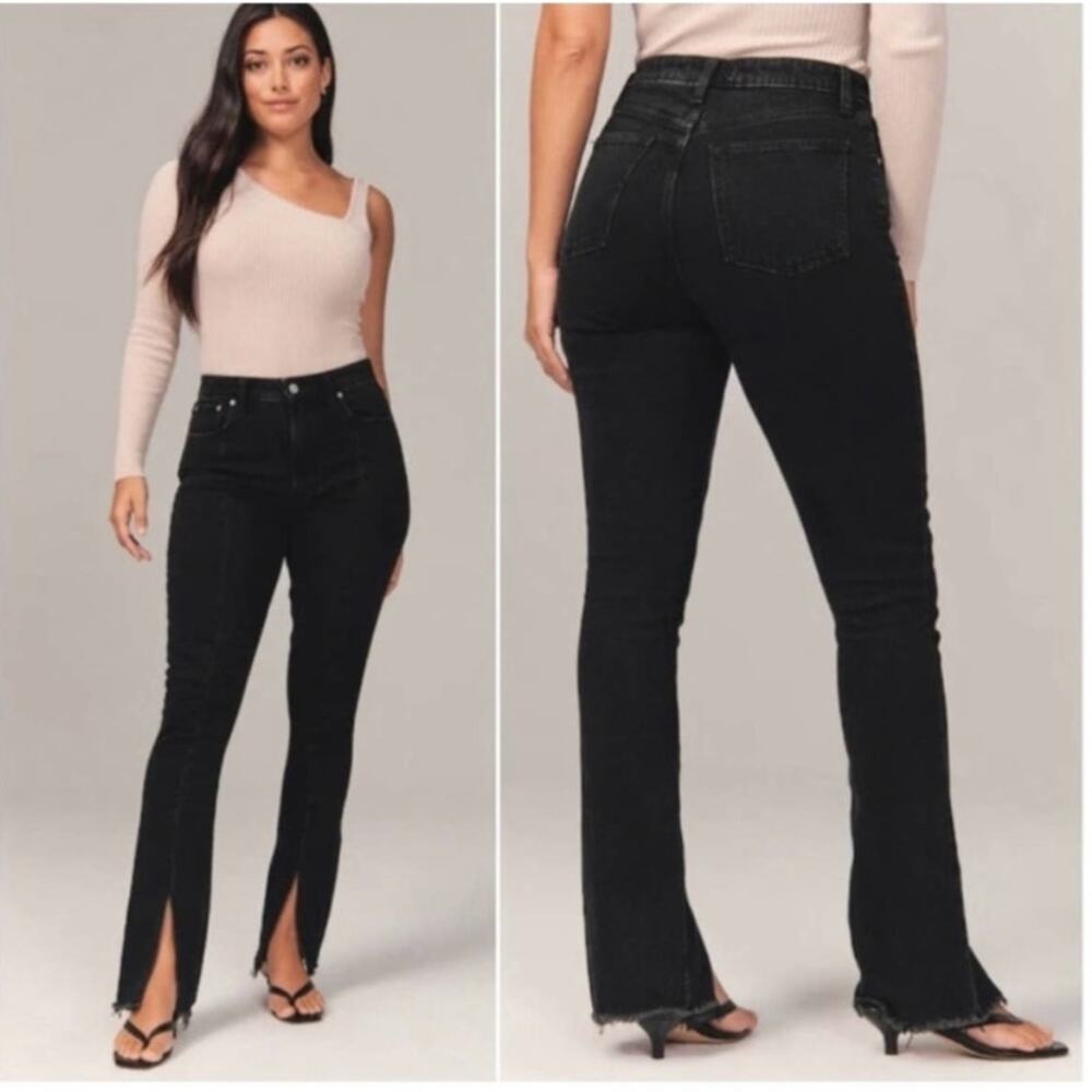 ABERCROMBIE & FITCH The Skinny High Rise Vent Slit Hem Jeans Black 26 or 2 Reg